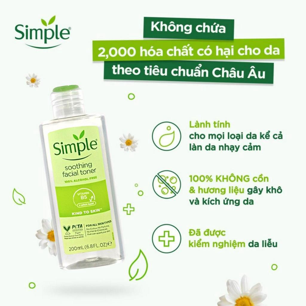 Toner Simple Nước Hoa Hồng Cân Bằng Da Dưỡng Ẩm Làm Dịu Lành Tính 200ml