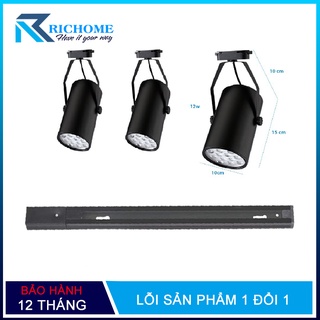 Bộ 3 đèn led rọi thanh ray 12w vỏ đen ánh sáng trắng và 1 thanh ray