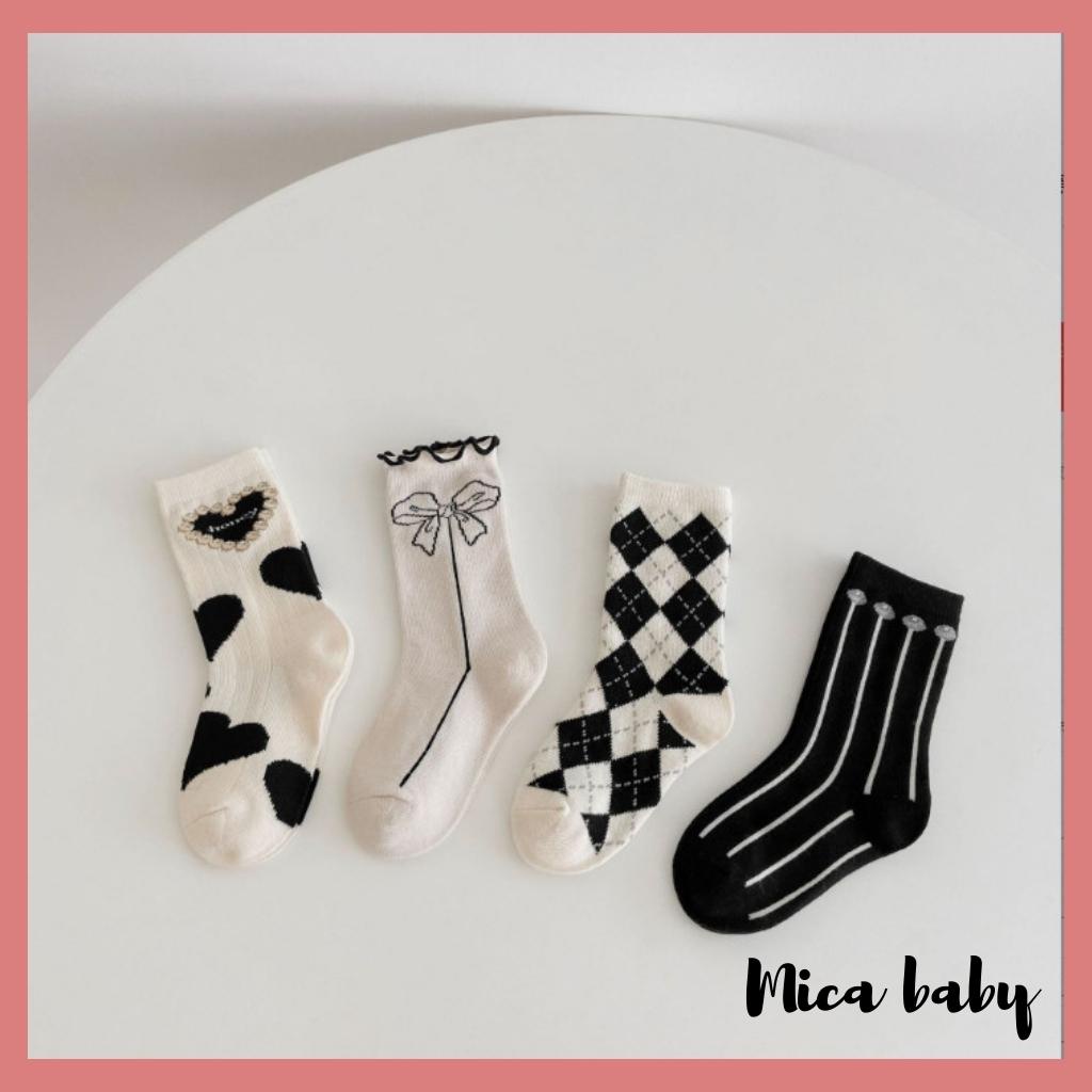 Set 4 đôi tất cao cổ cho bé trai bé gái phong cách Hàn Quốc họa tiết basic T36 Mica baby