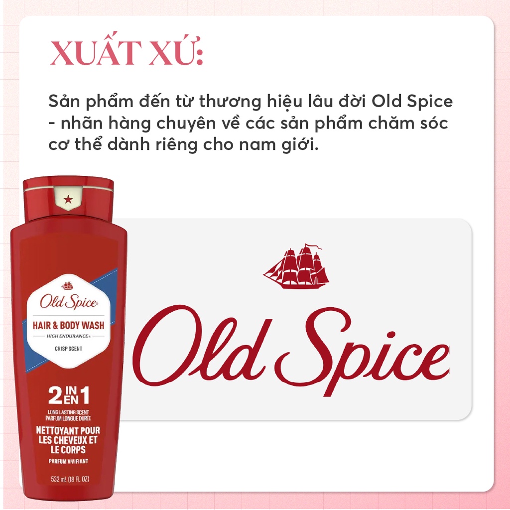 Sữa Tắm Gội Cho Nam Old Spice 2 in 1 532ml - Nhập Khẩu Chính Hãng Mỹ | Rendi Store