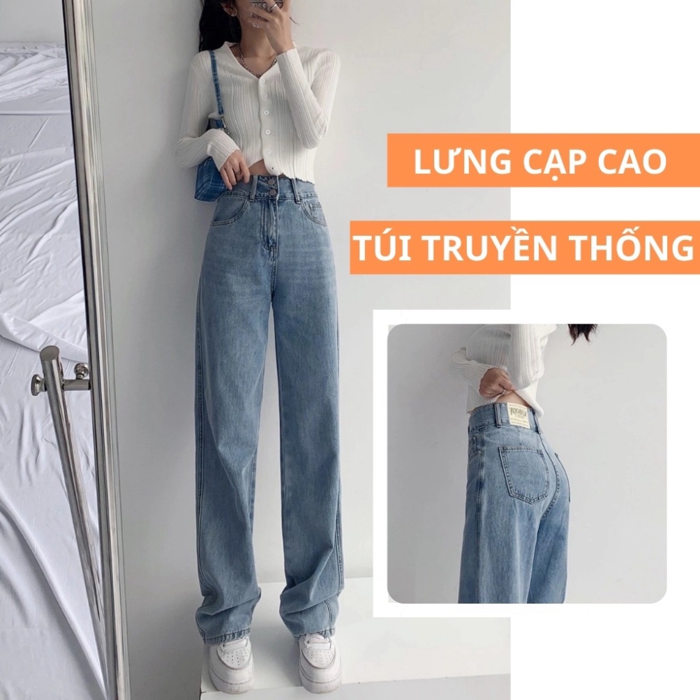 Quần Jean Nữ Lưng Cao Ống Rộng Dáng Suông Dài Qua Chân Kiểu Túi Truyền Thống Đơn Giãn Dễ Phối Áo Croptop | BigBuy360 - bigbuy360.vn