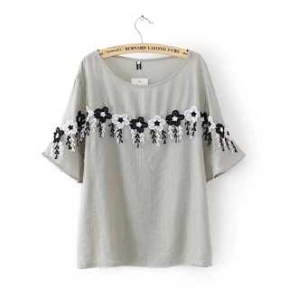 Áo kiểu big size tay loe đính ren hoa size cho người béo 3Xl 85-100kg