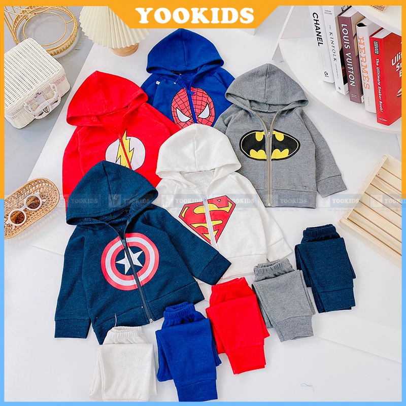 Bộ thu đông bé trai YOOKIDS chất xốp tổ ong mềm min dày ấm in hình siêu nhân người nhện cho bé 1 2 3 4 tuổi