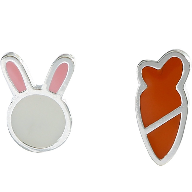 Bông Tai Mạ Bạc Hình Thỏ Và Củ Cải Dễ Thương Thời Trang