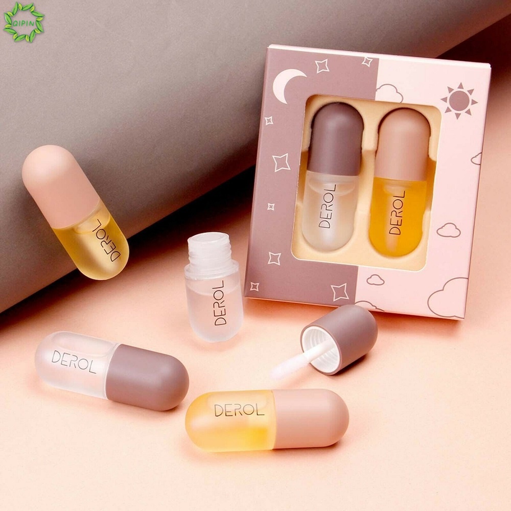 Cod Qipin 2pcs Day and Night Double Effect Lip Plumper Volume Bigger Moisturizing Lip Gloss