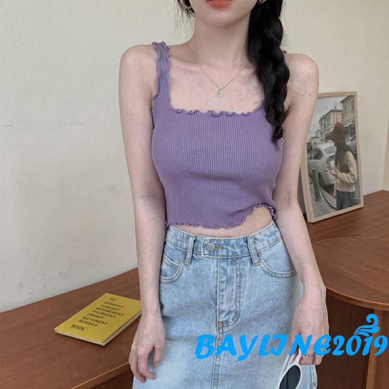 Áo Dệt Kim Không Tay Cổ Vuông Màu Sắc Trơn Gợi Cảm Cho Nữ