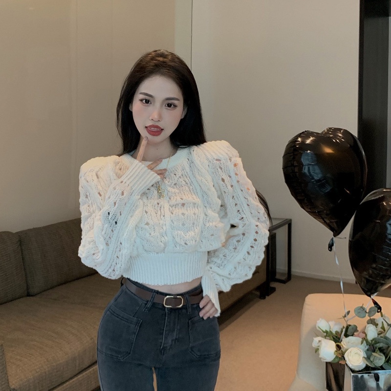 IELGY    Áo sweater Tay Dài Dáng Rộng Màu Trắng Thời Trang Cho Nữ