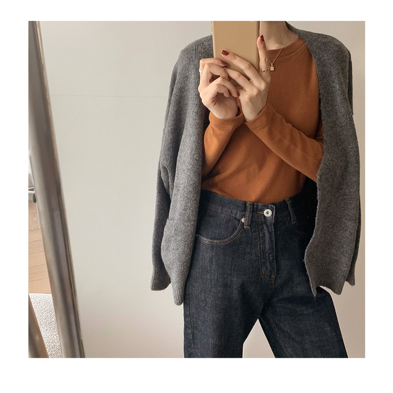 Áo Thun cotton Dày Hai Mặt Tay Dài Phong Cách Hàn Quốc Thời Trang Thu Đông Cho Nữ