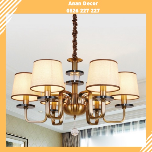 Đèn chùm chao vải trang trí phòng khách kiểu dáng tân cổ điển chưa bao gồm bóng đèn 9028-6, 9028-15