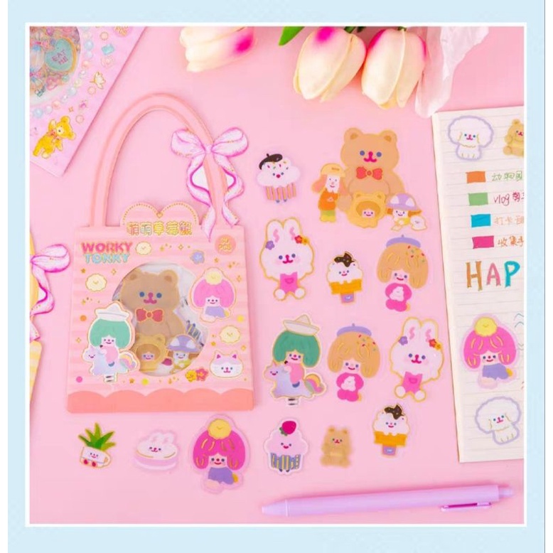 Giỏ xách  sticker 30 miếng xinh xắn cắt sẵn , mã JJ-SZB