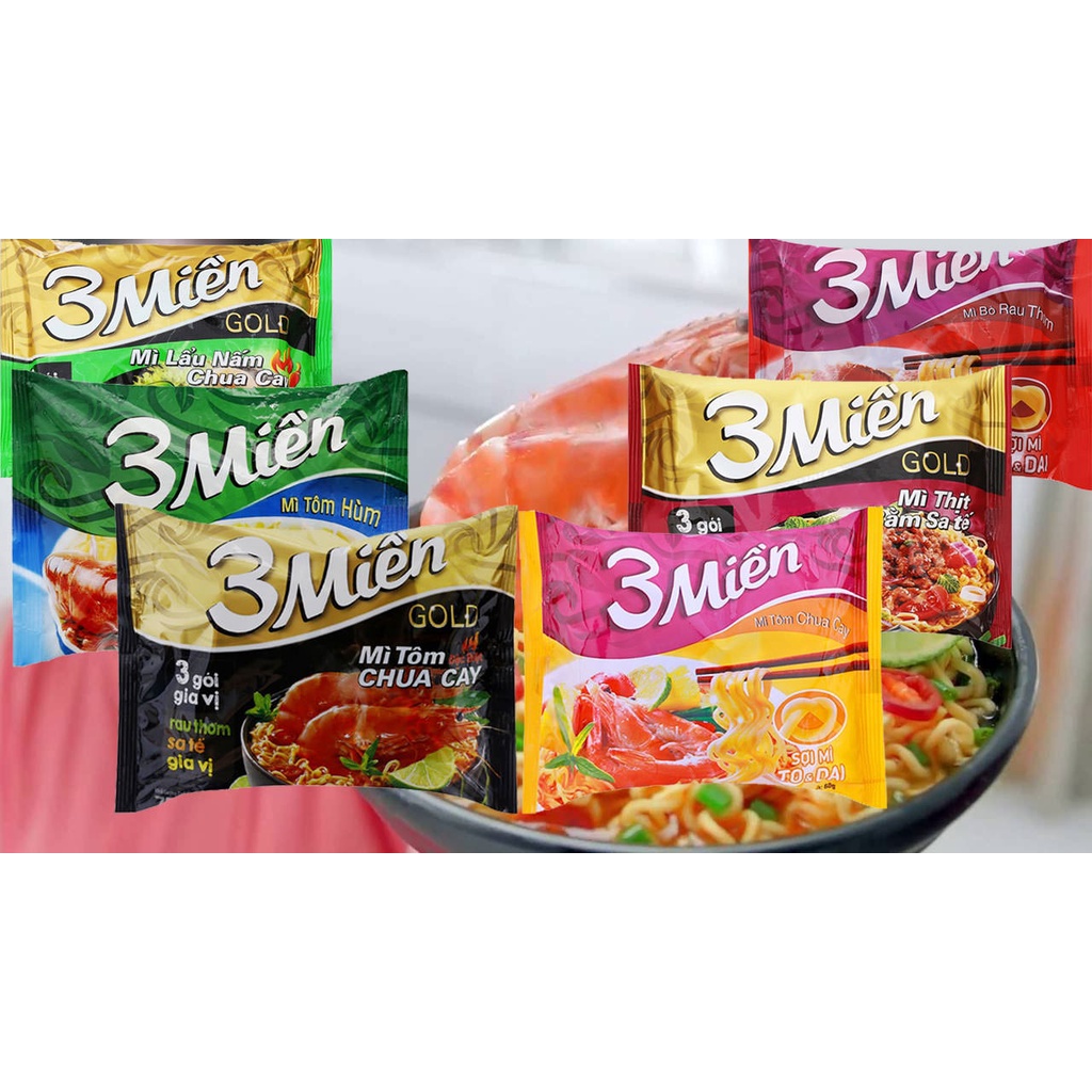 Mì tôm 3 miền vị tôm chua cay combo 10 gói