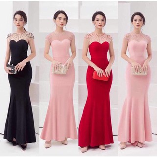 Đầm dạ hội kết pha lê cổ sang trọng