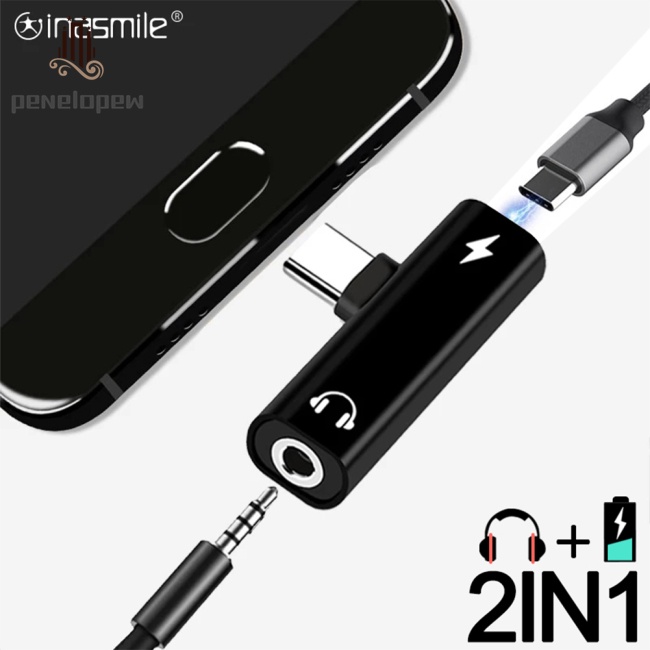 Đầu chuyển đổi cáp sạc tai nghe 2 trong 1 USB 3.5 sang Type C Otg tương thích với Macbookpro Xiaomi Huawei Type-c