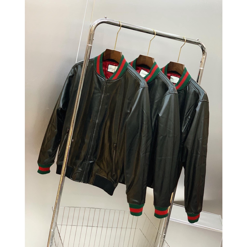 Áo khoác Bomber Jacket Gucci da bóng chec tay cổ LA 1-1 on web