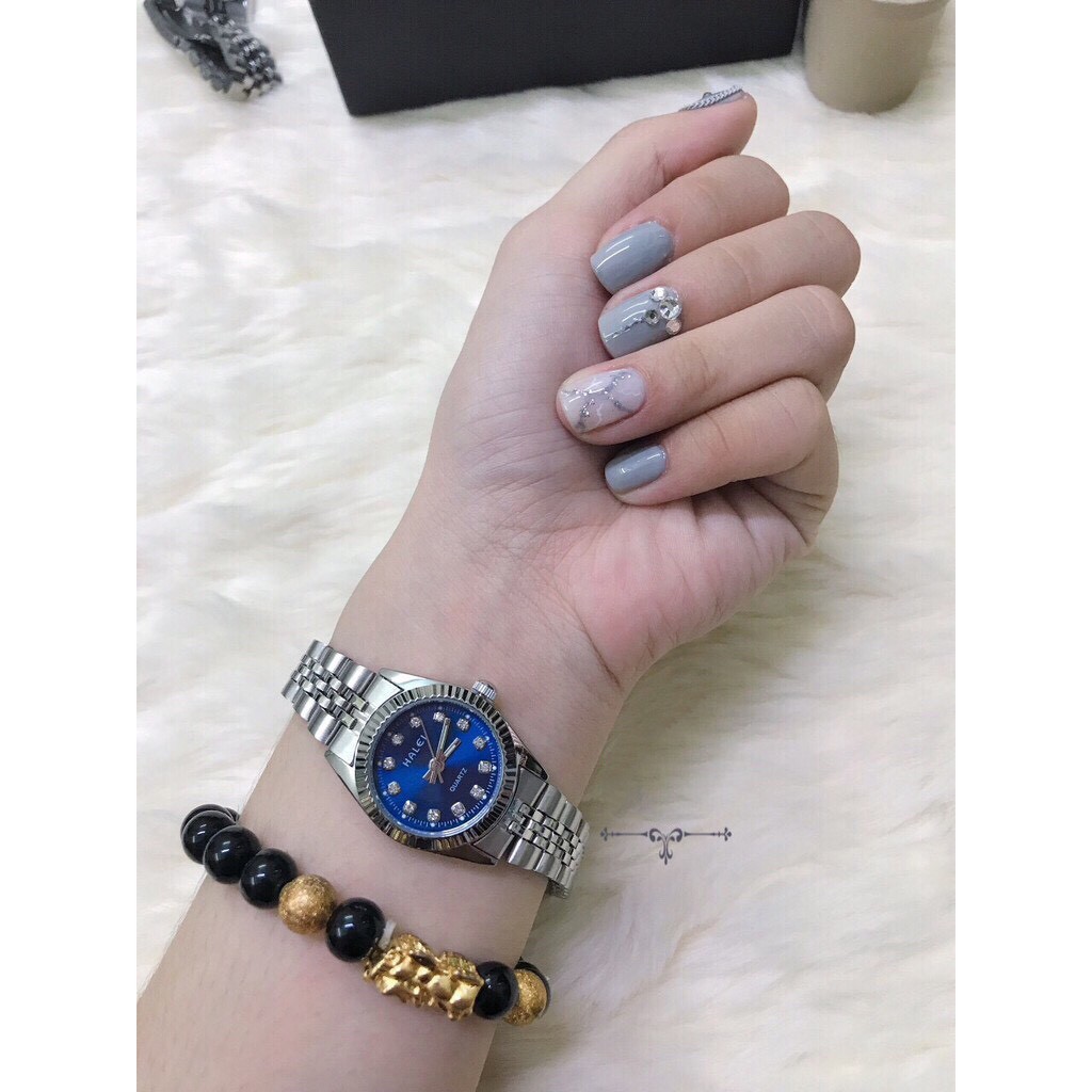 Đồng hồ cặp đôi nam, nữ dây thép bạc Halei Steel moon phong cách thời thượng