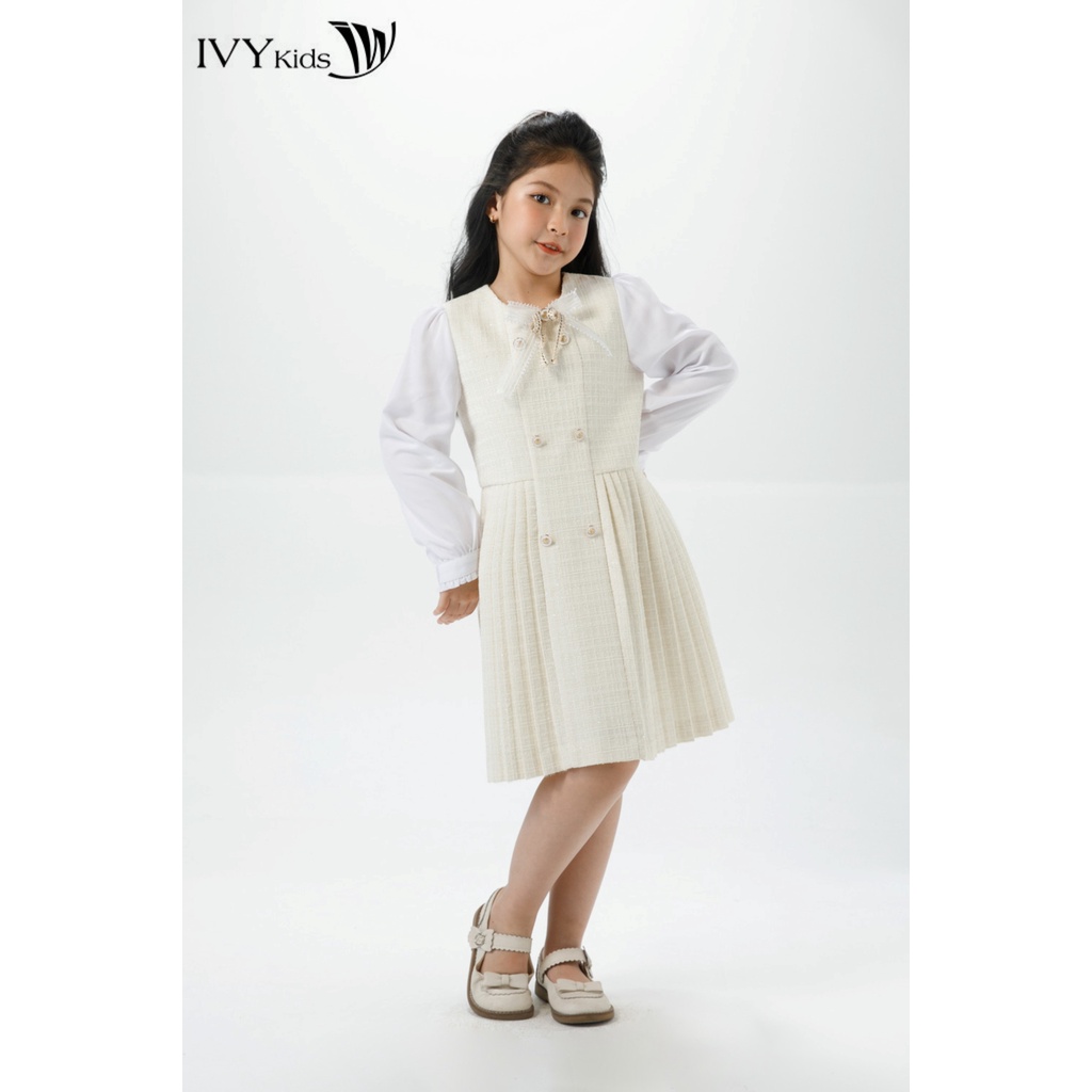 Đầm tweed dáng xếp bé gái IVY moda MS 48G1455