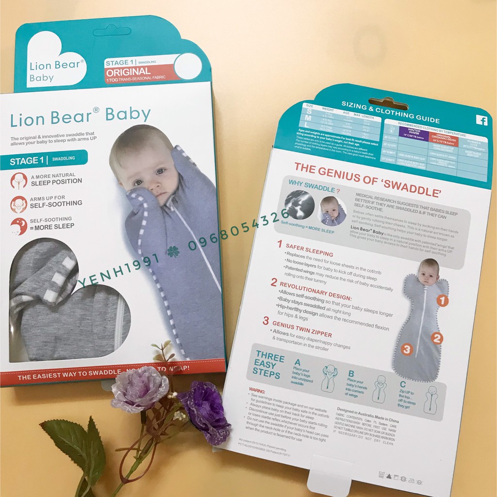 [CHÍNH HÃNG] Nhộng ngủ LION BEAR cotton tre _ HÀNG XUẤT ÚC, nhộng giúp bé ngủ ngon, sâu giấc ( hàng chuẩn hãng, có hộp)