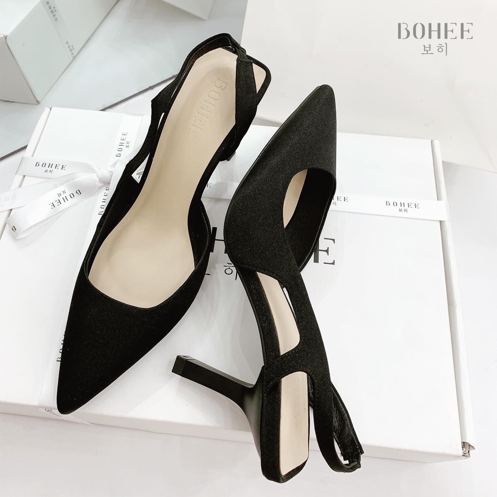 Giày cao gót nữ 7cm phối SATIN sang chảnh mũi nhọn thanh lịch BOHEE GD18