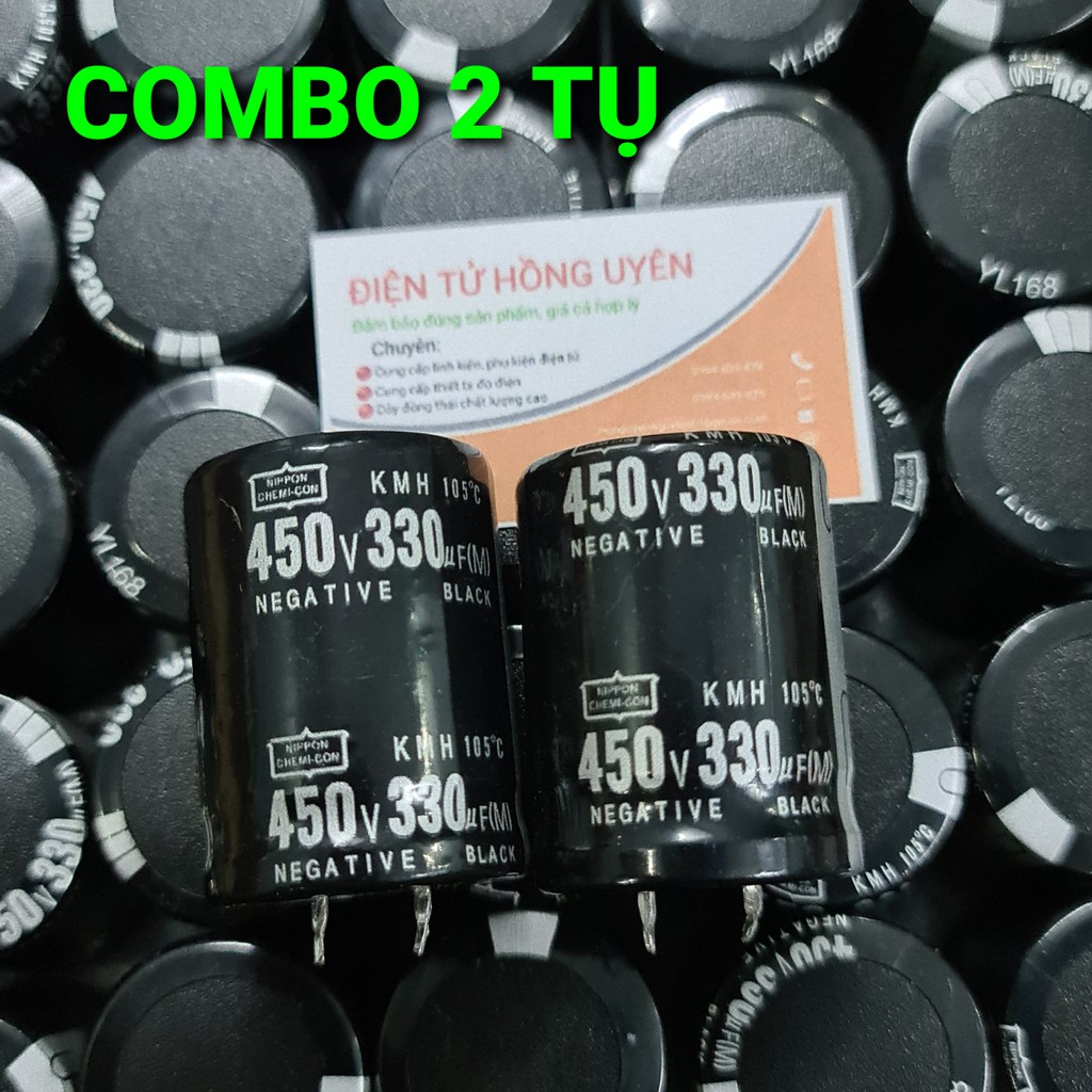 Combo 2 tụ 330UF 450V, Tụ nhôm phân cực áp cao chuyên dùng cho máy điện tử, máy giun. Kích thước 40x30mm