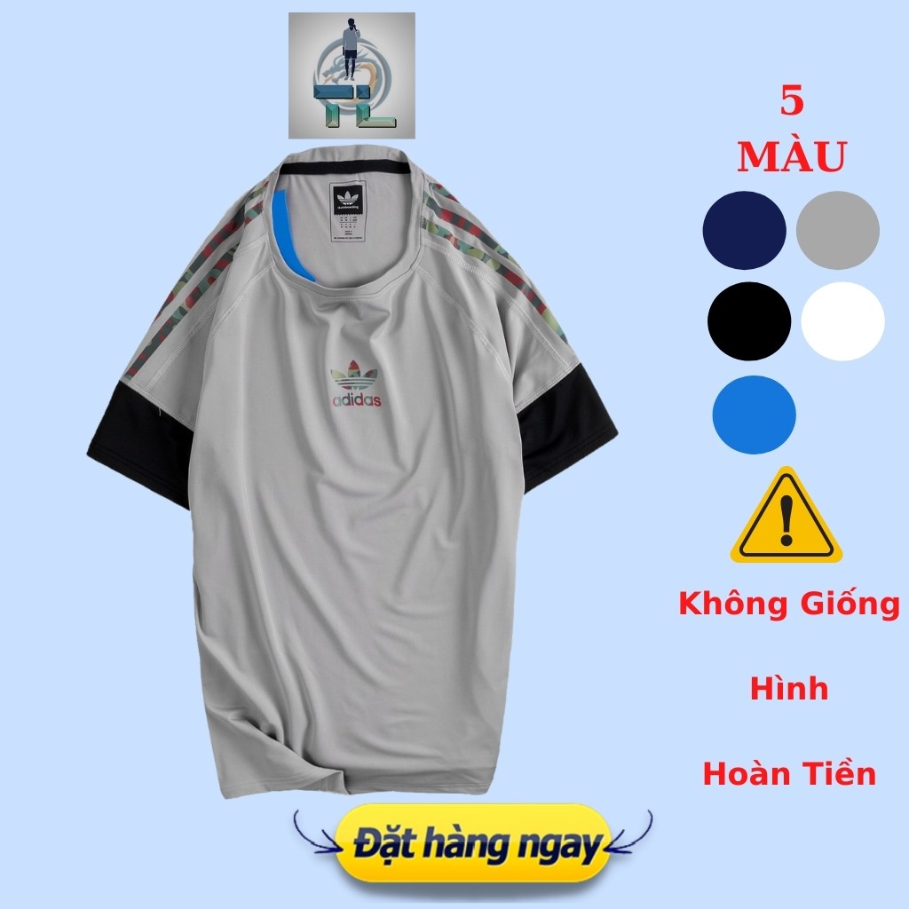 Áo thun lạnh thể thao nam cổ tròn, với họa tiết tinh tế 3 sọc thẳng dàn ri phong cách, thấm hút mồ hôi thoáng mát AT58