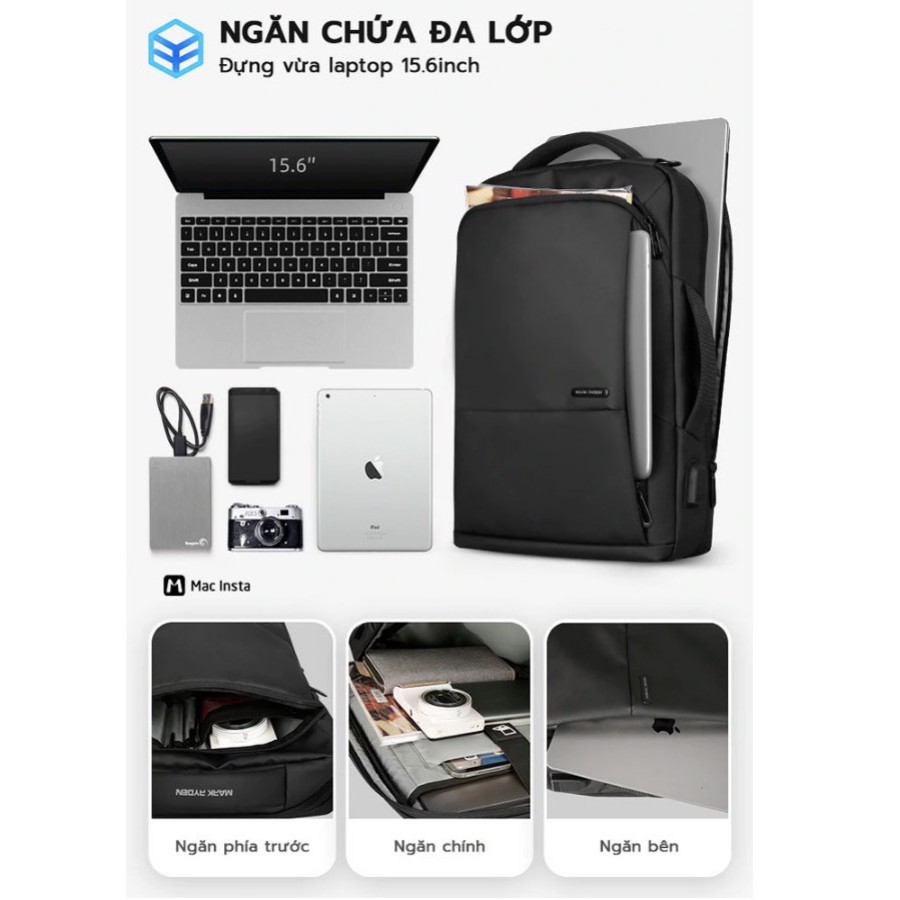 Balo Mark Ryden - MOCHILA thế hệ mới 2021 đựng laptop 15inch kiêm cặp xách tay 2in1 thông minh