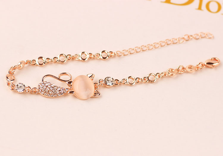 Vòng Tay Hợp Kim Hình Mèo Đính Đá Xinh Xắn