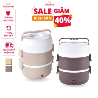 Hộp cơm hâm nóng tự động CAPPUFAM, hộp cơm cắm điện văn phòng 3 ngăn, 2 tầng đa năng tiện lợi giá rẻ