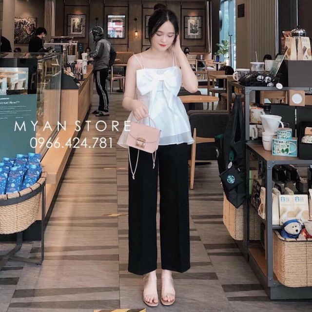 SET ÁO HAI DÂY VOAN KẾT NƠ KÈM QUẦN THUN DÀY DẶN GIÁ RẺ