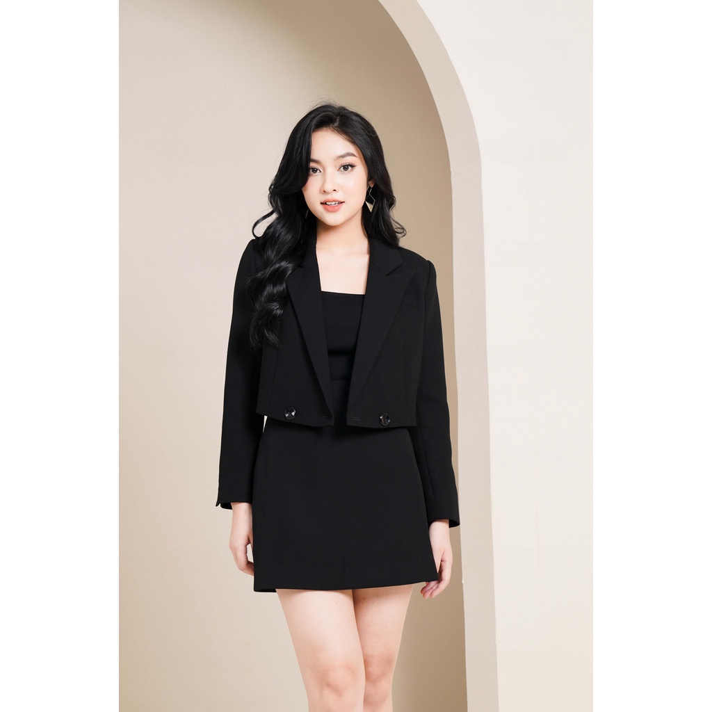 Set Vest Nữ Áo Vest Dáng Ngắn Vạt Chéo Kèm Chân Váy Xẻ Trước VENUS