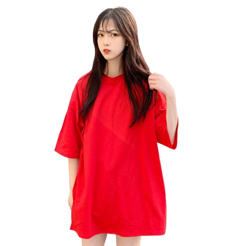 Áo Thun Tay Lỡ Form Rộng Unisex Chất Áo Phông Mềm Mịn Cho Cả Nam Nữ Trơn Màu Đỏ Tươi