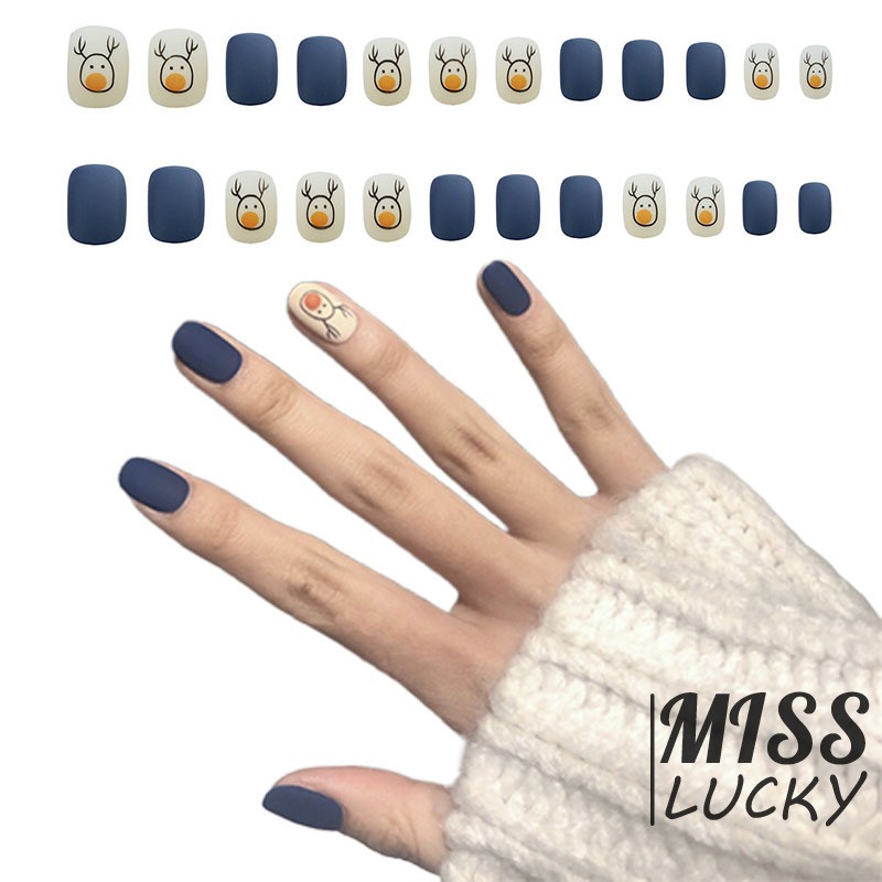 Móng Tay Giả Hình Vuông Màu Xanh Đậm Thời Trang Cho Mùa Thu