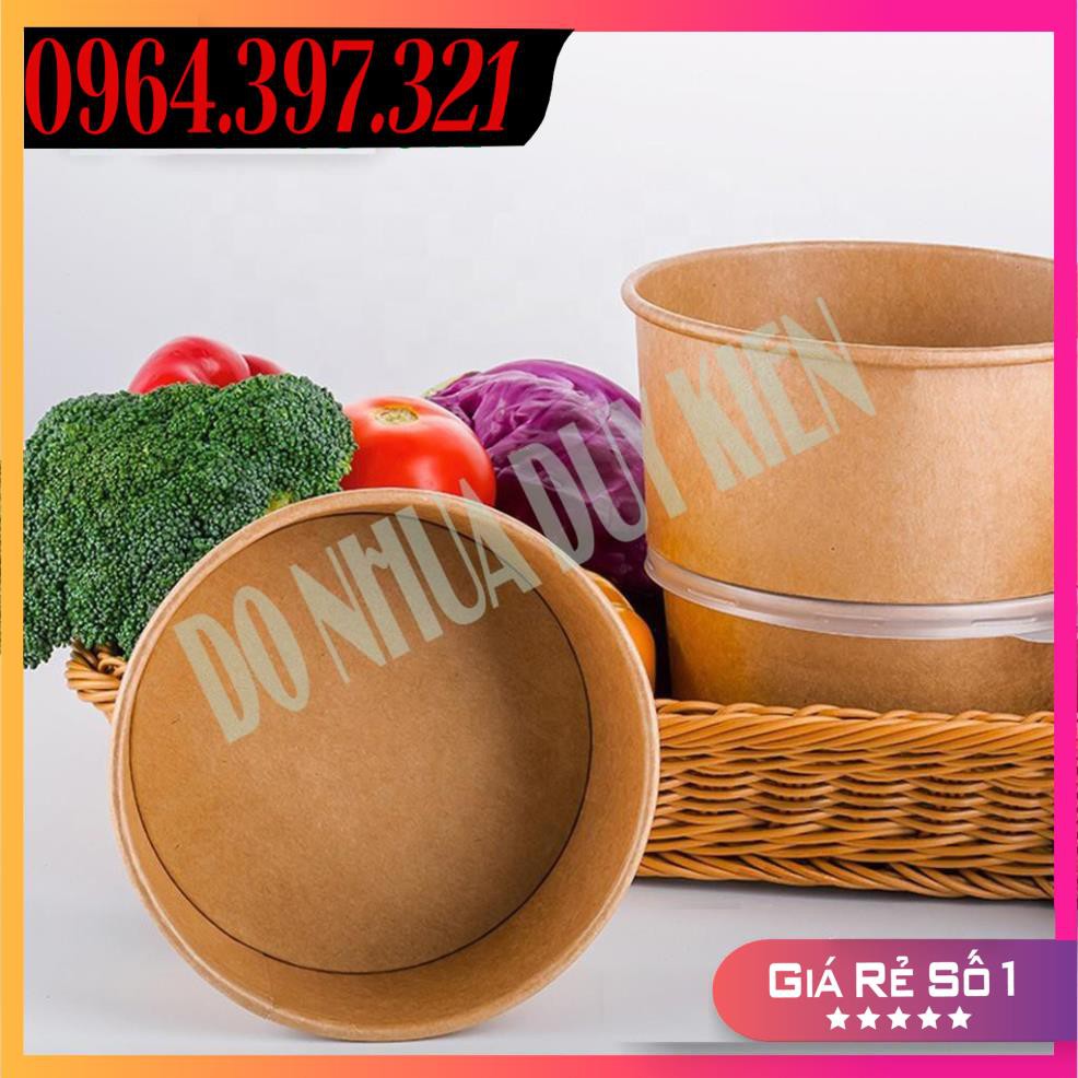 Sỉ Combo 50 Tô Giấy Kraft Màu Nâu Nắp Mờ Size 750ml Hoặc 1000ml Dùng Để Đựng Đồ Nóng Cháo Phở Hoặc Bánh Đồ Ăn Các Loại