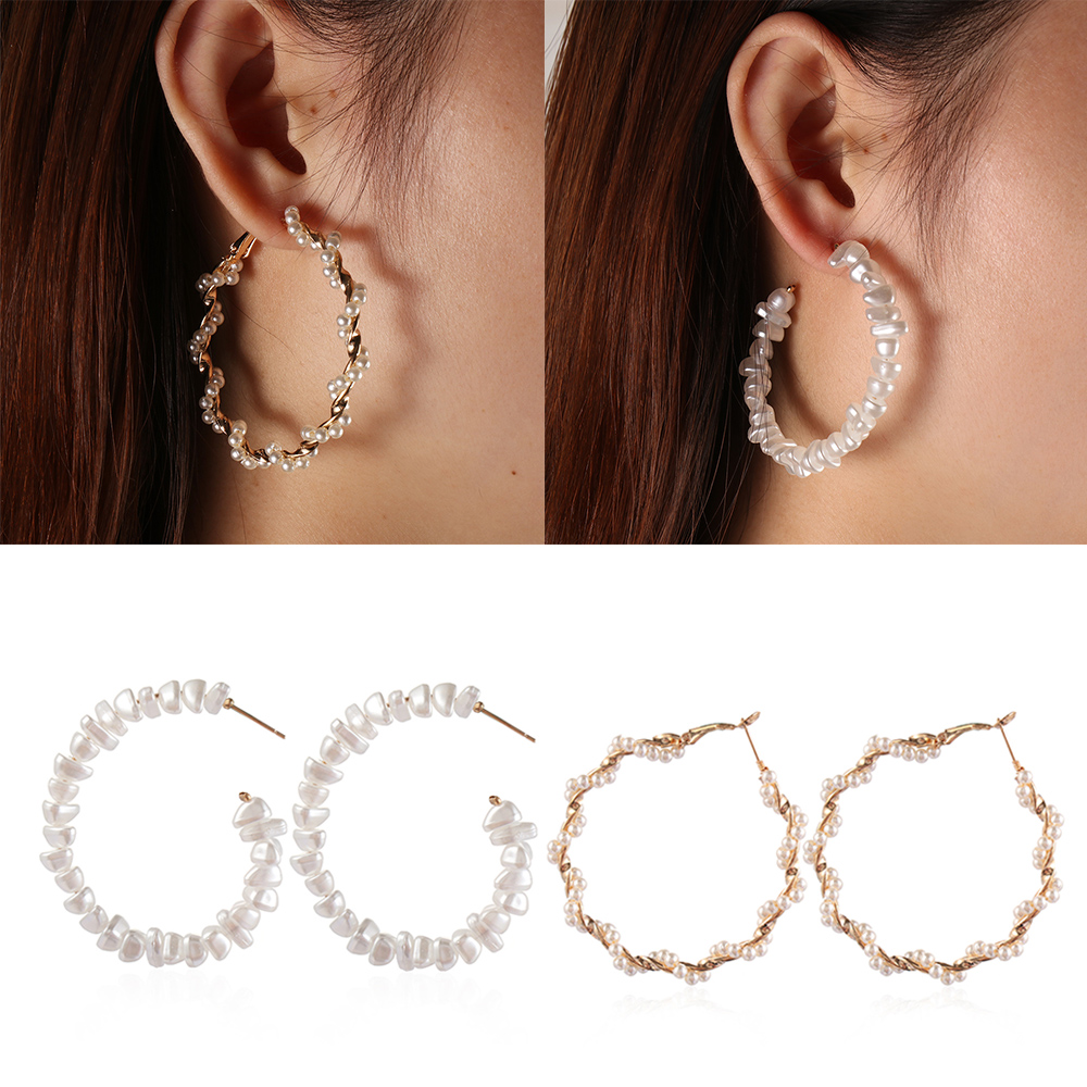 (Hàng Mới Về) Đôi Khuyên Tai Nữ Hình Tròn Lớn Đính Ngọc Trai Xinh Xắn