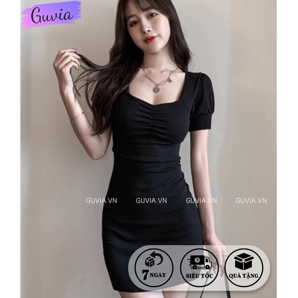 Đầm Váy Body TAY PHỒNG NHÚN NGỰC Nữ Thun Borip Kiểu Đẹp Ôm Gợi Cảm GUVIA
