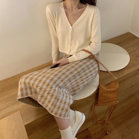 Chân váy dệt kim lưng cao thời trang thu đông mới 2021