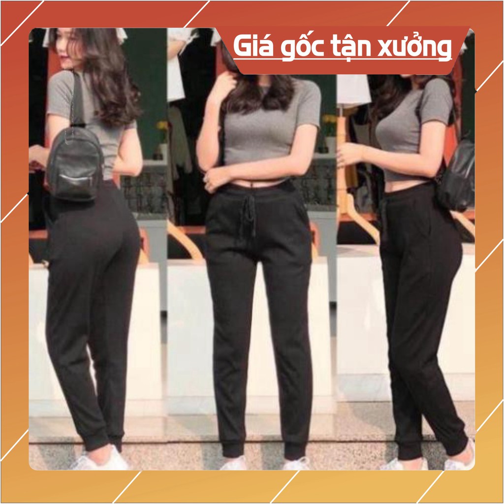 Quần jogger nỉ thun tăm nữ bo gấu mặc nhà đi chơi; Quần dài nỉ thun thu đông nữ, jogger thun nỉ nữ bo gấu