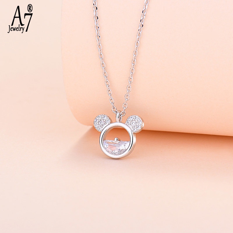 Vòng cổ Mạ Bạc 925 Mặt Hình Chuột Mickey Đính Đá Pha Lê Phong Cách Hàn Quốc X1013