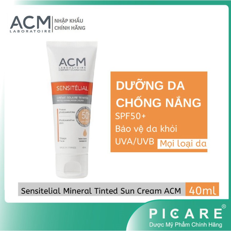 [CHÍNH HÃNG] Kem chống nắng che khuyết điểm cho mọi loại da ACM Sensitelial Tinted Mineral Sunscreen Cream SPF50+ 40ml (