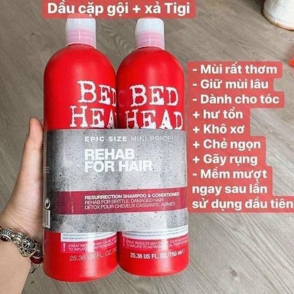 Bộ dầu gội, dầu xả Tigi Bedhead phục hồi tóc hư tổn, giảm gãy rụng chai 750ml - CO202