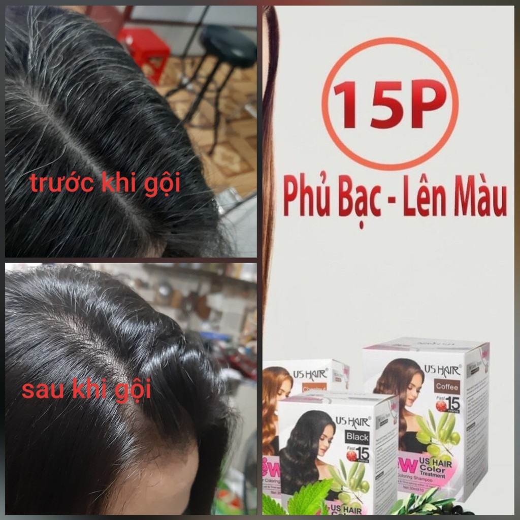 1 gói nhuộm phủ bạc usa, nhuộm tại nhà 15 phút che hết tóc bạc us hair