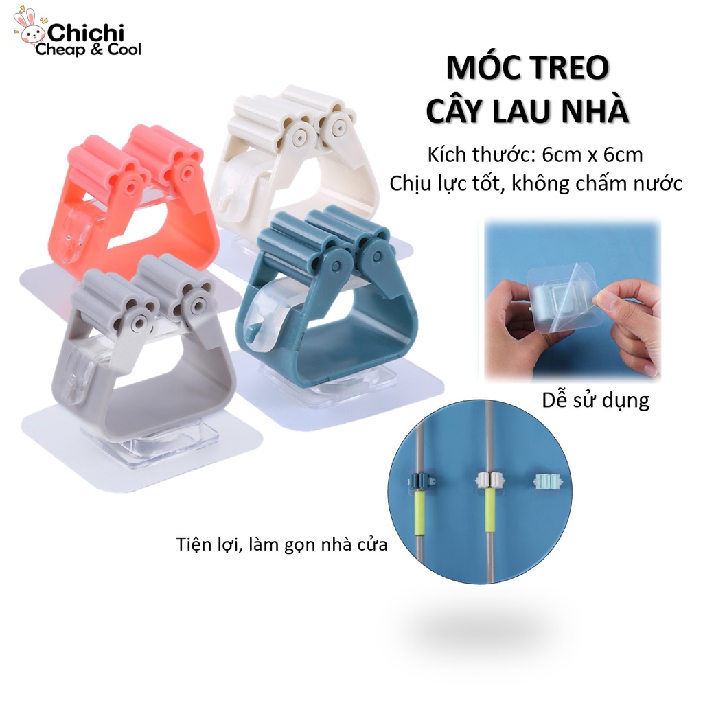 Móc dán tường kẹp giữ cây lau nhà, móc treo chổi chịu lực 6kg