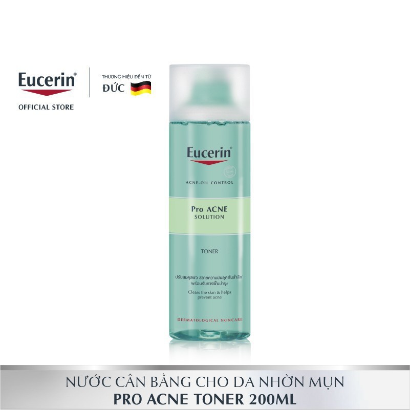 Combo Eucerin cho da mụn: Gel Rửa Mặt, Nước Hoa Hồng, Tẩy Tế Bào Chết Eucerin Pro Acne.