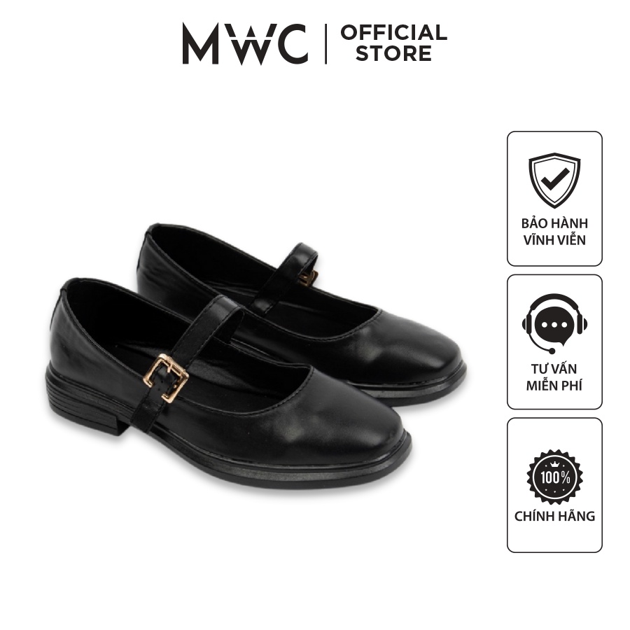 Giày MWC 2252 -  Giày Búp Bê Da Mũi Tròn Thiết Kế Kiểu Dáng Basic Thanh Lịch Màu Kem Đen