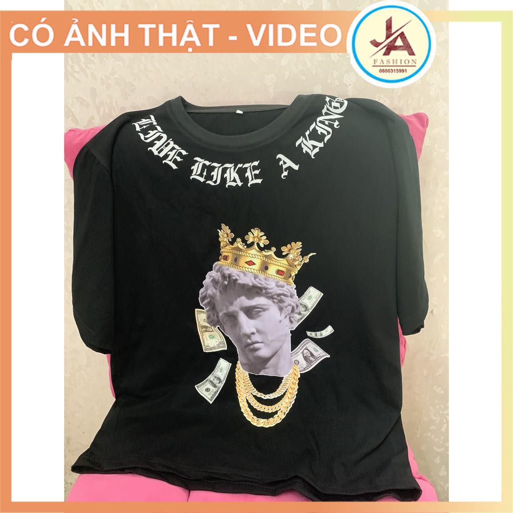 Áo thun nam  nữ tay lỡ  cổ tròn Tượng vua A KING , áo phông unisex form rộng chất cotton hot trend 2021 JASHOP