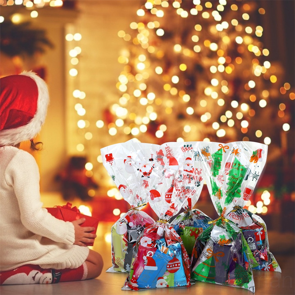 Set 50 túi đựng kẹo, bánh quy hình ông già Noel
