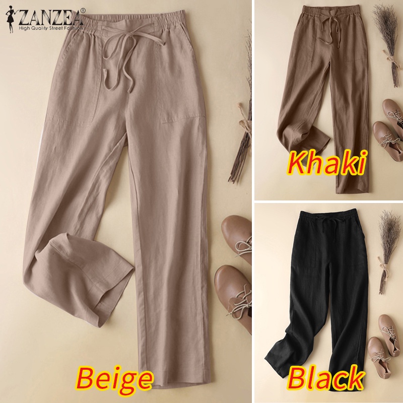 Quần ống rộng ZANZEA lưng thun thời trang cho nữ