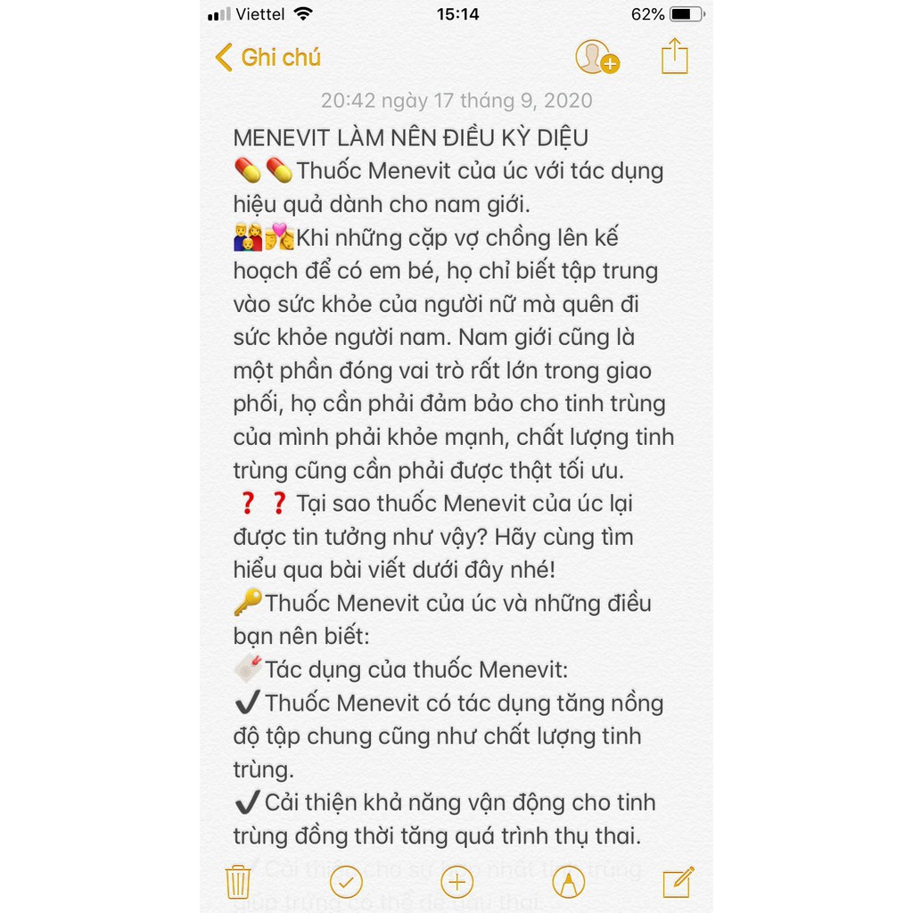 [Cam kết chuẩn Auth] Viên uống MENEVIT- Viamin cho nam giới 30/90 viên của Úc,  tăng chất lượng, số lượng tinh trùng | Thế Giới Skin Care