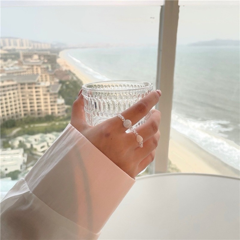 Nhẫn Nhựa Acrylic Trong Suốt Đính Đá Opal Hình Trái Tim Thời Trang Dành Cho Nữ