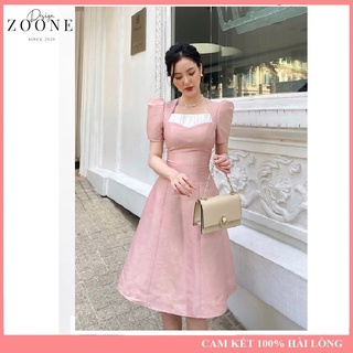 Đầm hồng xòe cách điệu tay bồng nhún ngực cao cấp- đầm thiết kế phù hợp công sở, dạo phố, dự tiệc...v21802