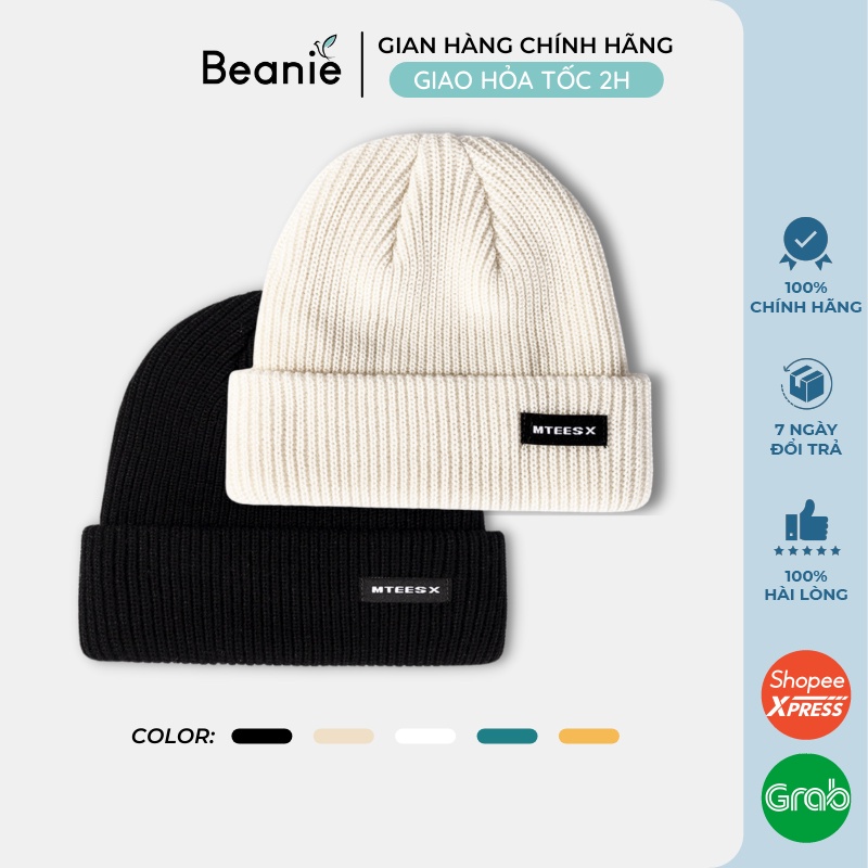 Mũ Len Thiêu Chữ MTEESX Cao Cấp BEANIE Phong Cách Hàn Quốc, Nón Len Dệt Kim Unisex Mùa Thu Đông Nam Nữ Màu Đen, Be B019